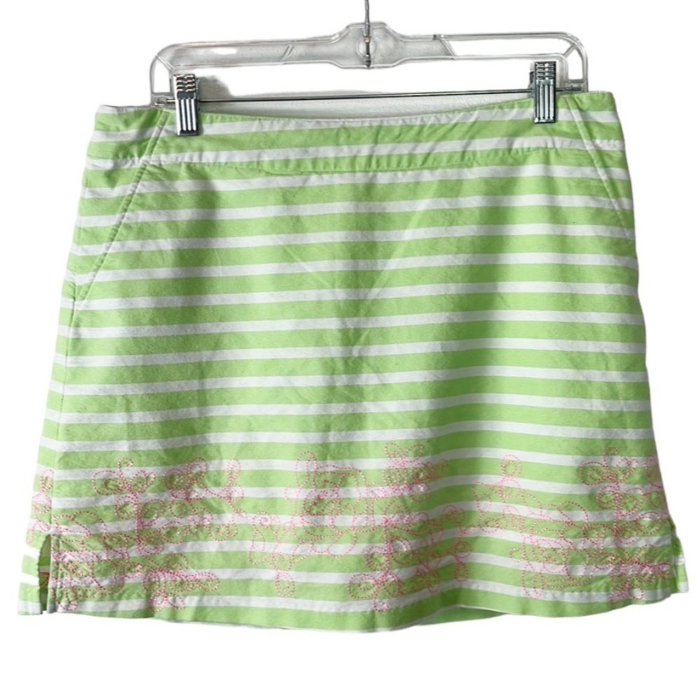 Lady Hagen Golf Skort Women's 10‎ Green Striped + Pink Embroidery Skirt + Shorts